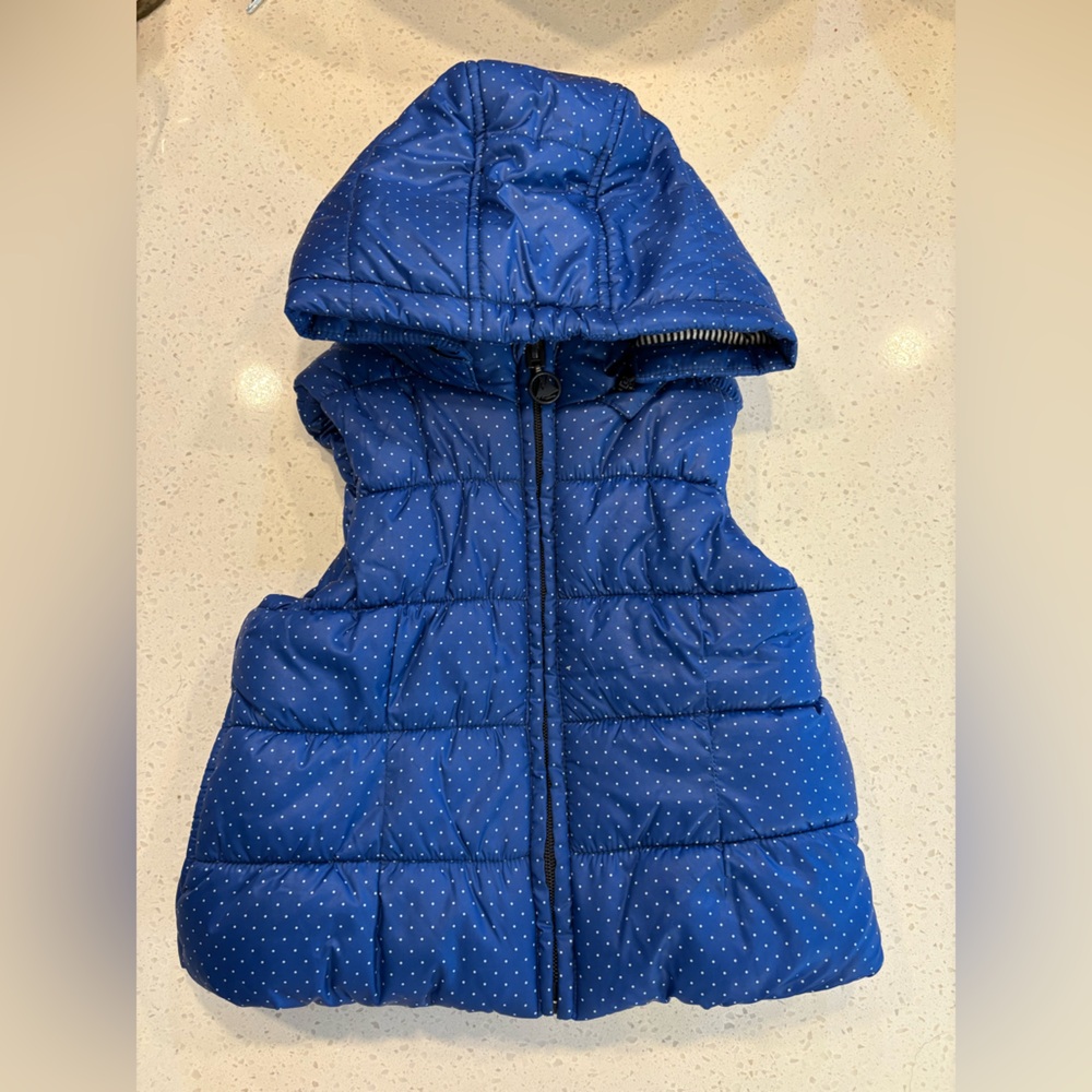Petit Bateau Navy Polka Dot Puffer Vest with Removable Hood